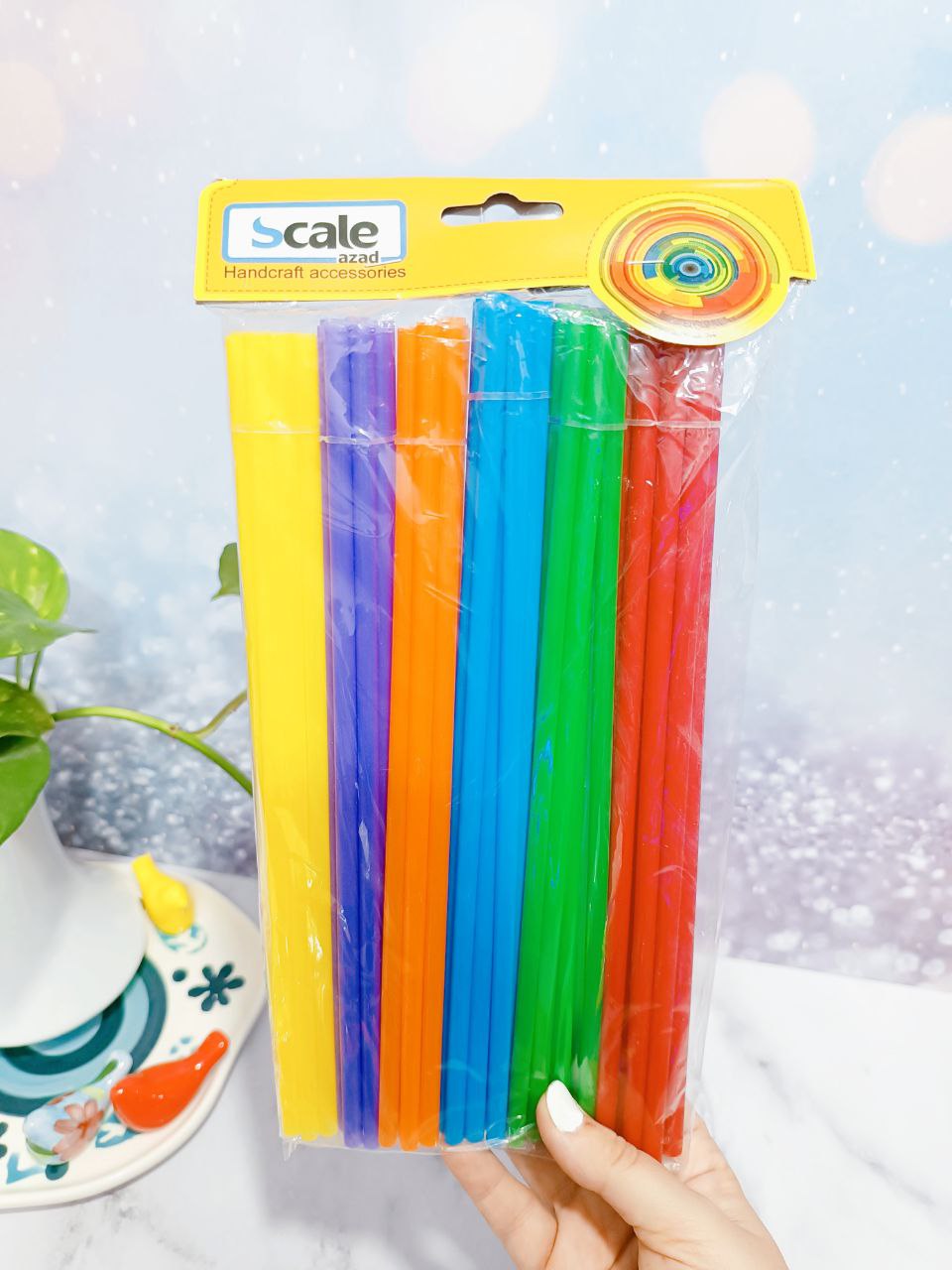 نی رنگی پلاستیکی scale بسته ۶۰ عددی
